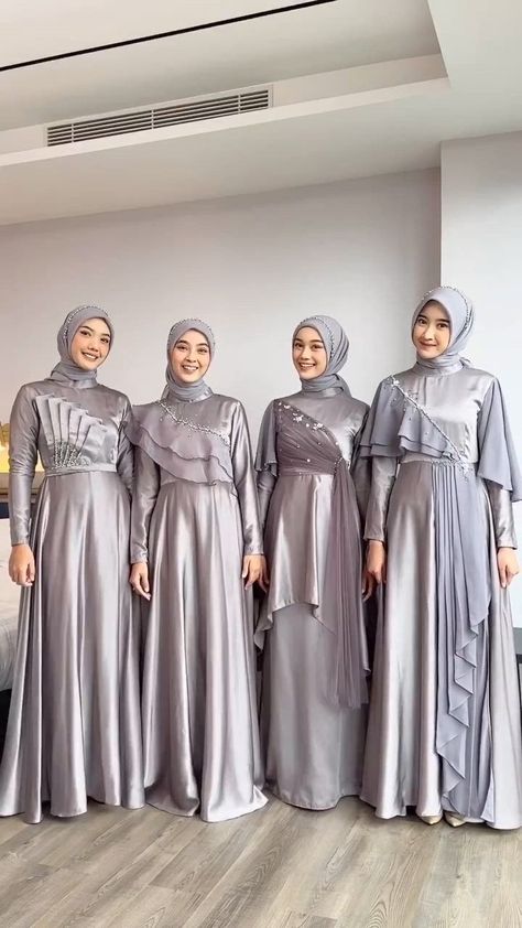 Bridesmaid Satin Hijab, Bridesmaid Hijab Dress, Baju Bridesmaid Modern Hijab, Baju Bridesmaid Hijab, Mix And Match Outfits Hijab, Dress Muslim Modern, Bridesmaid Satin, Bride Dress Simple, Dress Muslim