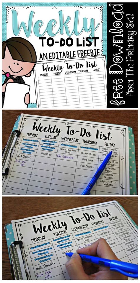 Organizing your to do list can be tricky. I've created a weekly system for myself, and I use this editable to do list to keep me on track for the week! Preschool Director Organization, Classroom Screen, Communication Book, Weekly To Do List, Teaching Organization, Class Organization, Organization And Management, Teacher Binder, Teacher Planning