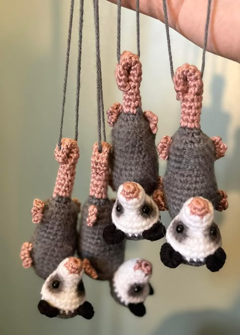 Possum Crochet, Crochet Possum, Crochet Plastic Canvas, Plastic Canvas Cross Stitch, Plastic Canvas Cross, Canvas Cross Stitch, Car Hangers, Ball Of Yarn, Crochet Cow