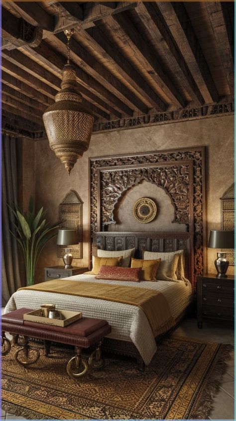 Arabian Bedroom Aesthetic, Moorish Home Decor, Arabian Nights Bedroom Moroccan Style, Arabic Bedroom Design, Mexican Inspired Bedroom, Arabic Bedroom, India Inspired Bedroom, Moroccan Bedroom Decor, Mexican Bedroom Ideas