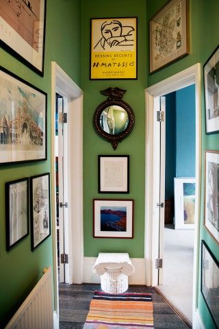 Green Hallway Paint, Long Narrow Hallway Decorating Ideas, Long Narrow Hallway Decorating, Narrow Hallway Decorating Ideas, Long Narrow Hallway, Colorful Eclectic Home, Luke Edward Hall, Hallway Paint, Edward Hall