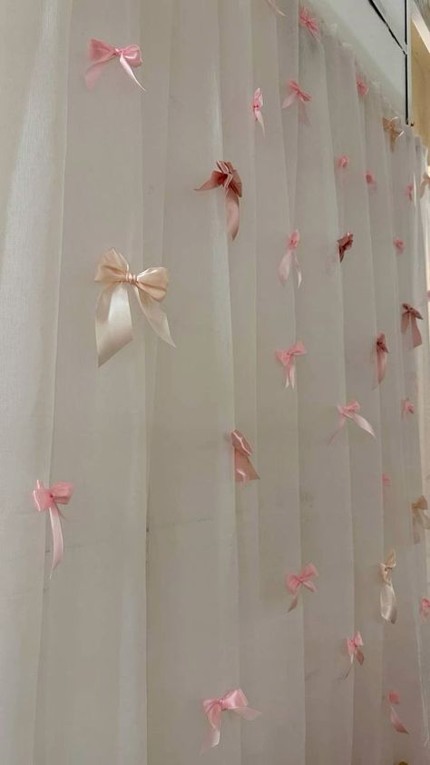 Bday Backdrop Ideas Diy, Diy Pink Backdrop Ideas, Coquette Curtains Bedroom, Coquette Bday Decor, Pink Bow Decorations Party Ideas, Coquette Birthday Backdrop, Coquette Decorations Party, Bow Backdrop Ideas, Pink Bow Backdrop