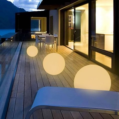 Bring Home Furniture Ball Plug-In LED Outdoor Floating Light & Reviews | Wayfair Unique Patios, Ambiance Lighting, Floating Lights, Lantern Lamp, Patio Lighting, Ball Lights, Color Changing Led, Decoration Inspiration, Step Lighting