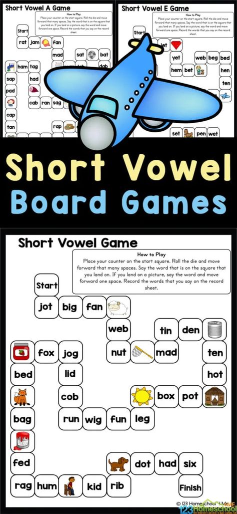 Short Vowel Activities 2nd Grade, Short Vowel Sounds Activities, Board Games For Kindergarten, Vowel Sound Activities, Cvc Games Kindergarten, Phonics Step By Step, Consonant Blends Games, Vowel Activity, Vowel Sounds Activities