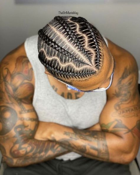 Top 22 Cornrow Hairstyles For Men To Try This Year Men's Braids With Fade, High Top Fade Braids Men, Men’s Stitch Braids With Design, Men’s Straight Back Cornrows, Simple Mens Braids, Stitch Braids Men Design, Boy Stitch Braids, High Top Braids Men, Guys Braids Men Hairstyles