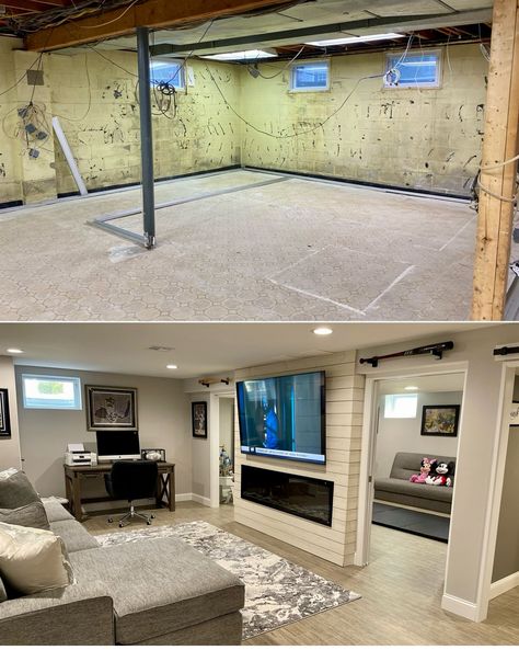 Diy Finish Basement Cheap, Tiny Finished Basement, Basement Covering Ideas, Modern Basement Apartment Ideas, Basement Remodel Cheap, Ranch Style Basement Ideas, How To Build Walls In Basement, Building A Room In Basement, Unique House Remodel Ideas