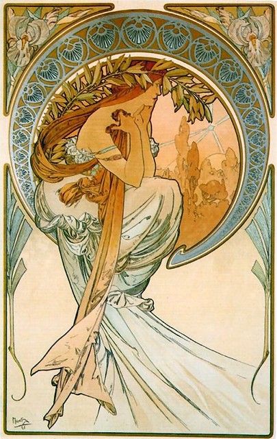 Art Nouveau Painting, Alfons Maria Mucha, Art Nouveau Mucha, Poetry Posters, Illustration Art Nouveau, Alphonse Mucha Art, Monet Poster, Mucha Art, Alfons Mucha