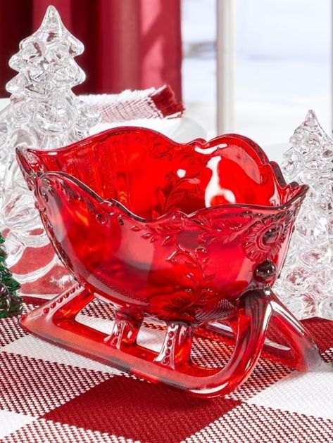 Mosser Ruby Red Glass Sleigh Christmas Do It Yourself, Sleigh Centerpiece, Christmas Candy Dish, Christmas Dinnerware Sets, Vintage Molds, Glass Serving Dishes, Sugar Plums, Holiday Dinnerware, Christmas Table Linen