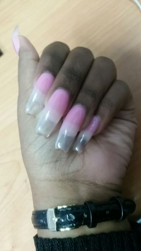 Clear Faded French Tips  😗💅 Clear French Tip, Faded French, See Threw, French Tips, French Tip Nails, Cute Acrylic Nails, French Nails, Fake Nails, Nail Salon