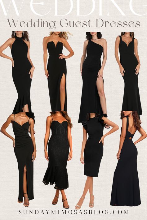 Attending a Fall wedding and need a formal black dress!? We've got you covered! Here are our top picks for elegant black wedding guest dresses for Fall. A mix of strapless, one shoulder, lace and halter style dresses for a formal wedding. For more wedding guest dresses and wedding guest fashion click here! Formal Black Wedding Guest Dress, Dresses For A Formal, Wedding Guest Dress Code, Wedding Guest Dresses For Fall, Black Tie Wedding Attire, Wedding Guest Fashion, Black Wedding Guest, Wedding Guess Dress, Black Wedding Guest Dresses