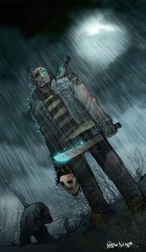 Jason vs Michael Myers. I am Michael fan all the way, but this is probably how it would go down. Jason Vs Michael, Jason Voorhees Art, Michael Myers And Jason, Tales From The Crypt, Slasher Movies, Horror Movie Icons, Funny Horror, Horror Movie Art, Horror Icons