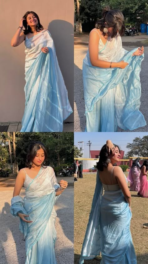 Trending Indian Traditional Outfits, Trending Farewell Sarees, Poses Wearing Saree, Sarees Trending Latest, Pose Ideas For Saree, Saree Poses Wedding, Ethnic Wear Photo Ideas, Pose Ideas With Saree, Diwali Saree Photo Ideas