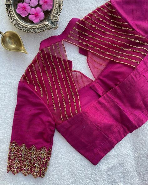 Blouse Designs Net, Simple Wedding Blouse Designs, Aari Work Embroidery, Net Blouse Designs, Blouse Designs Aari Work, Patchwork Blazer, Choli Blouse Design, Long Blouse Designs, Party Dresses Women