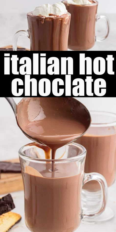 This Italian hot chocolate is warm, rich, creamy, and so good that it's almost a sin! Only simple ingredients required and ready in 15 minutes! European Hot Chocolate, Gourmet Hot Chocolate Recipe, French Hot Chocolate Recipe, Italian Hot Chocolate Recipe, Desserts Board, Creamy Hot Chocolate Recipe, Italian Hot Chocolate, Family Drinks, Gourmet Hot Chocolate