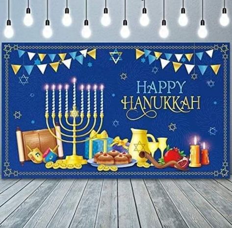 Chanukah Decorations, Hannukah Party, Hannukah Decorations, Party Photo Booth Backdrop, Happy Hannukah, Chanukah Party, Decoration Photography, Hanukkah Decorations, Themes Photo