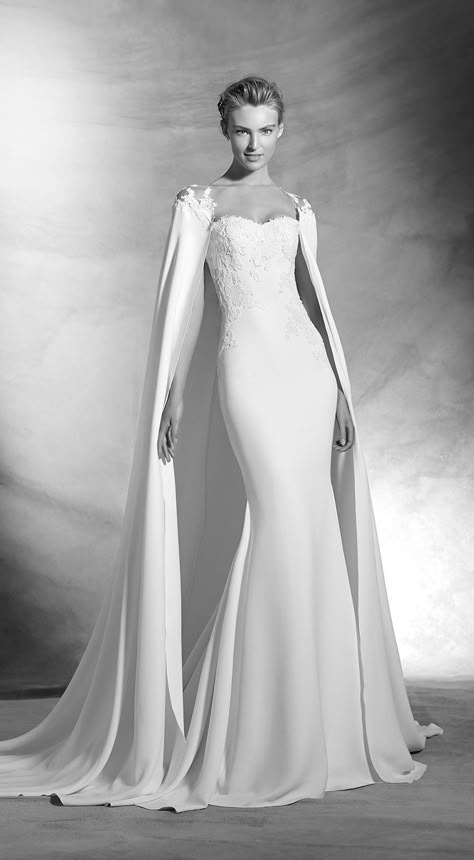 Gown With Cape, Pronovias Wedding Dress, Cape Wedding Dress, Wedding Cape, White Gown, Bridal Cape, Sweetheart Wedding Dress, A Wedding Dress, Wedding Dress Couture