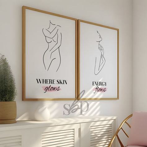 Skincare Wall Art, Esthetician Quotes, Skincare quotes, skin glow art, pink salon art, Skincare Print, Beauty Salon Decor, Dermatologist art by SmallBusinessVisuals on Etsy Skincare Print, Skincare Wall, Small Facial Room Ideas, Printable Skincare, Esthetician Decor, Makeup Space, Gold Skincare, Pink Salon, Esthetician Quotes