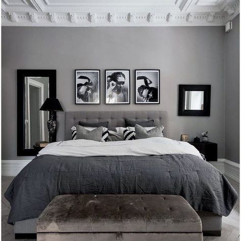 Top 60 Best Grey Bedroom Ideas - Neutral Interior Designs Bedroom Inspiration Grey, Black And Grey Bedroom, Grey Bedroom Design, Neutral Interior Design, Grey Bedroom Decor, White Bedroom Decor, Classy Bedroom, Gray Walls, Dekorasi Kamar Tidur