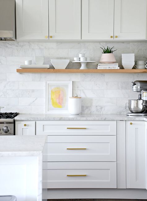 Closed Cabinets v. Open Shelving, Revisited | Centsational Style Modern Scandinavian Kitchen, No Upper Cabinets, Top Kitchen Cabinets, Scandinavian Kitchen Design, Upper Kitchen Cabinets, Joinery Design, White Kitchen Decor, Open Kitchen Shelves, New Kitchen Cabinets