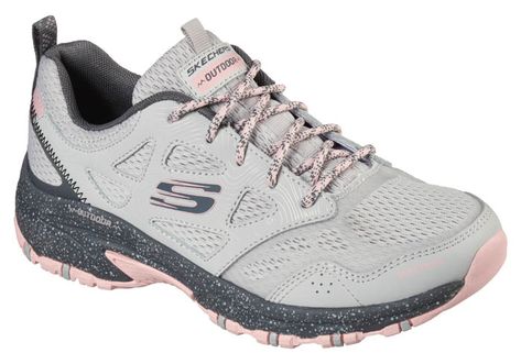 Womens Skechers Sport Hillcrest Pure Escapade Grey/Pink Trail Design, Walking Trail, Skechers Memory Foam, Skechers Sneakers, Casual Sport, Loyalty Program, Womens Athletic Shoes, 2 Inch Heels, Casual Sport Shoes