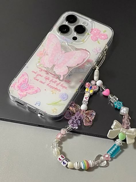 Iphone Case With Charms, Casing Iphone Aesthetic, Iphone Aesthetic Case, Iphone Covers Aesthetic, Cute Phone Cases Aesthetic, Dreamy Butterfly, Photo Iphone Case, Butterfly Case, Girly Iphone Case