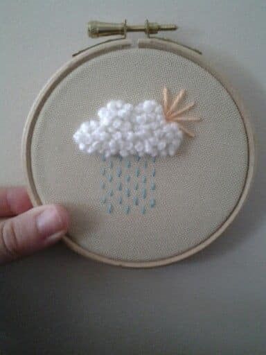 Rain Cloud Embroidery, Cloud Embroidery Pattern, Cloud Embroidery Tutorial, Cloud Embroidery Design, Raindrop Embroidery, Spring Embroidery Designs, Embroidery Clouds, Rain Embroidery, Spring Embroidery Patterns