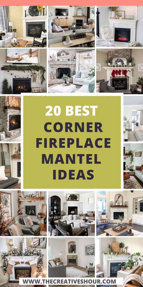 Discover the Charm of Corner Fireplace Mantels: Transform your corner space into a cozy haven with a corner fireplace mantel. Learn how to choose, design, and decorate your mantel to make it the focal point of your room. Ideas For Corner Fireplaces, How To Style A Corner Fireplace Mantel, Updating Corner Fireplace, How To Update A Corner Fireplace, Corner Fireplace Inspiration, Corner Fireplace Wall Decor, Basement With Corner Fireplace, Corner Fireplace Stone Ideas, Living Room Designs With Gas Fireplace