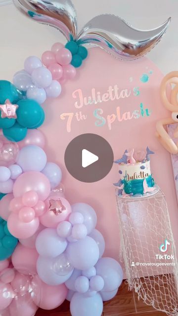 Birthday Party Decorations Ideas, Simple Backdrop, Mermaid Birthday Party Decorations, Party Decorations Ideas, Easy Backdrops, Mermaid Theme, Mermaid Birthday Party, August 8, Mermaid Birthday