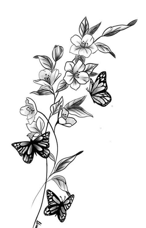 Butterflies And Cherry Blossom Tattoo, Butterfly Leg Tattoos, Tattoo Papillon, Butterfly Sleeve Tattoo, Tattoos On Arm, Butterfly Thigh Tattoo, Rose And Butterfly Tattoo, Butterfly With Flowers Tattoo, Butterfly Tattoo Stencil