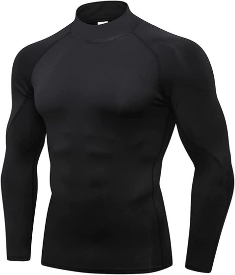 High Collar Shirts, Compression Shirts, Compression T Shirt, Stylish Winter Outfits, Shirt Designs For Men, Mens Compression, Long Sleeve Workout, Turtleneck Shirt, Gym Tops