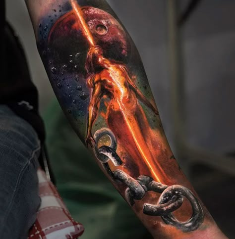 Surrealistic Tattoo, Rabe Tattoo, 13 Tattoos, Galaxy Tattoo, Fire Tattoo, Geniale Tattoos, Tatuaje A Color, 3d Tattoos, Space Tattoo