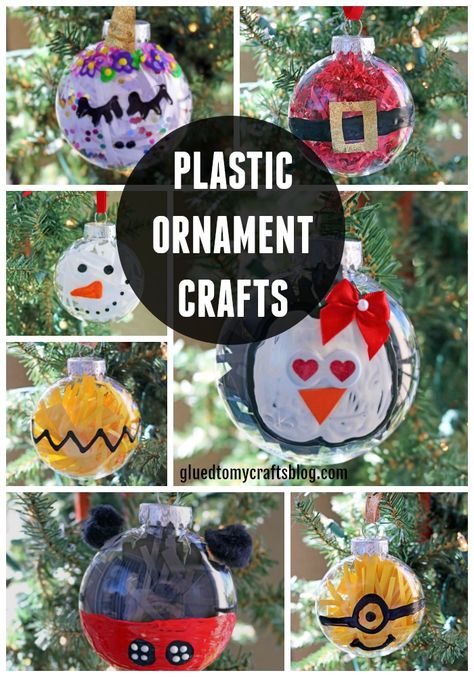 A simple and inexpensive plastic ornament turned into one-of-a-kind creation!!! Today I’ve rounded up 10 fabulous craft ideas just for YOU! With just a few easy steps and materials, they are perfect for last-minute gift giving and decorating!!! #gluedtomycrafts Recently I bought a stock-pile of plastic ornaments from my local Michael’s {they are on sale … Homemade Plastic Ball Ornaments, Decorating Plastic Ornament Balls, Plastic Xmas Ball Crafts, Clear Ball Ornament Ideas Kids, Christmas Ornaments Clear Plastic Balls, Fillable Ornaments Ideas, Diy Christmas Ornaments Plastic Balls, Diy Plastic Ball Ornaments, Plastic Ball Ornament Ideas Kids