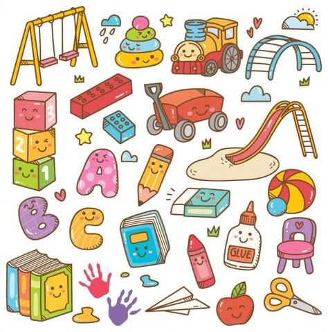 Discover thousands of Premium vectors available in AI and EPS formats Toys Drawing Illustrations, Kindergarten Toys, Toys Drawing, Toy Illustration, Car School, Kindergarten Drawing, Background Car, Arte Doodle, Drawing Toys