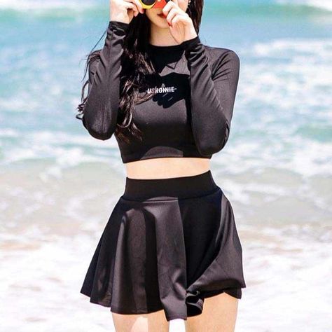 Korean Swimsuit, Crop Top Bathing Suit, Beach Clothes, Swimsuits Outfits, Kpop Fashion Outfits, Swimwear Outfit, Korean Outfits, Kpop Fashion, Monokini