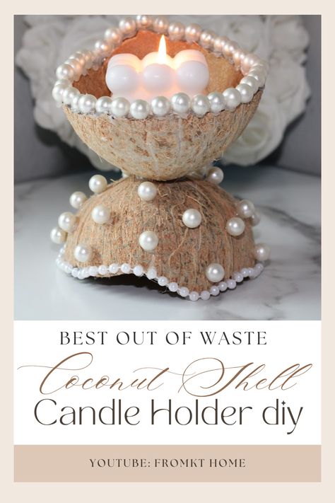 Transform waste into wonder with this easy DIY Coconut Shell Candle Holder project! 🌴✨ Perfect for adding a touch of natural beauty to your home decor, this eco-friendly craft is simple, sustainable, and stylish. Follow our step-by-step guide to repurpose a coconut shell into a unique candle holder that will impress your guests and brighten any room. Get creative and give new life to everyday waste! #DIY #Upcycling #CandleHolder #EcoFriendly #HomeDecor #CraftIdeas #SustainableLiving Coconut Crafts Diy, Diy With Coconut Shell, Waste Products Art Ideas, Coconut Shell Decoration, Coconut Shell Crafts Diy, Best Out Of Waste Ideas Unique, Homemade Candle Holders, Coconut Shell Candle, Candle Holder Diy