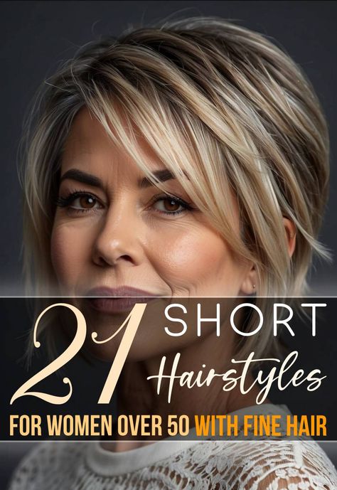 21 Short Hairstyles For Women Over 50 With Fine Hair Hairstyles For Short Fine Hair Over 50, Short Hair For Thinning Hair Women, Over 50 Fine Hair Styles, Short Hairstyles For 50 Year Old Women, Short Cut For Fine Hair Over 50, Letting Short Hair Grow Out Hairstyles, Short Hairstyle Thinning Hair, Short Blonde Color Ideas, Very Fine Hair Hairstyles Short