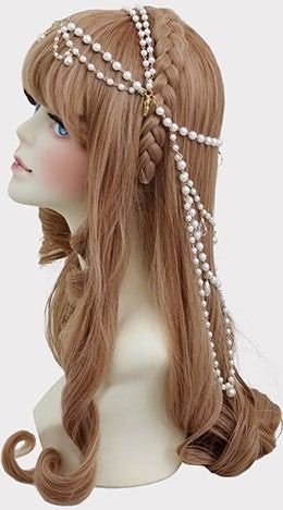 Pearl Head Accessories, Pearl In Hair, Beaded Ponytail, Kokomi Cosplay, Pearl Headdress, Mermaid Headpiece, Hairstyles With Flowers, Cute Hairstyle Ideas, Hairstyle Ideas Easy