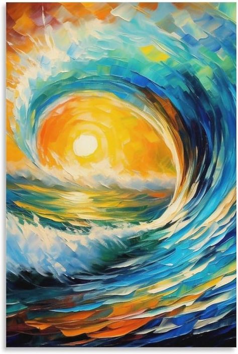 Amazon.com: HHGaoArt Great Wave Canvas Wall Art Ocean Surfing Sunset Poster Travel Beach Prints Aesthetic Oil Painting Type Artwork Picture for Living Room Decor Unframe (Wave,16x24inch): Posters & Prints Beach Wall Posters, Beach Artwork Painting, Abstract Surf Art, Ocean Scenes Painting, Ocean Aesthetic Painting, Ocean Art Aesthetic, Beach Wave Painting, Ocean Wall Painting, Ocean Scene Painting