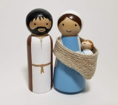 Peg Doll Nativity, Nativity Peg Doll, Mary Joseph And Baby Jesus, Wooden Nativity, Wood Peg Dolls, Wooden Peg Dolls, Clothespin Dolls, Nativity Crafts, Peg People