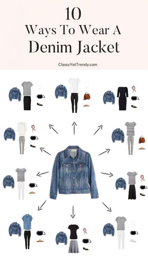 How To Wear Denim Jacket, 10 Ways To Wear, Doc Martens Outfit, Classy Yet Trendy, Basic Essentials, Jacket Outfit Women, Denim Jacket Outfit, Fashion Capsule Wardrobe, Over 60 Fashion