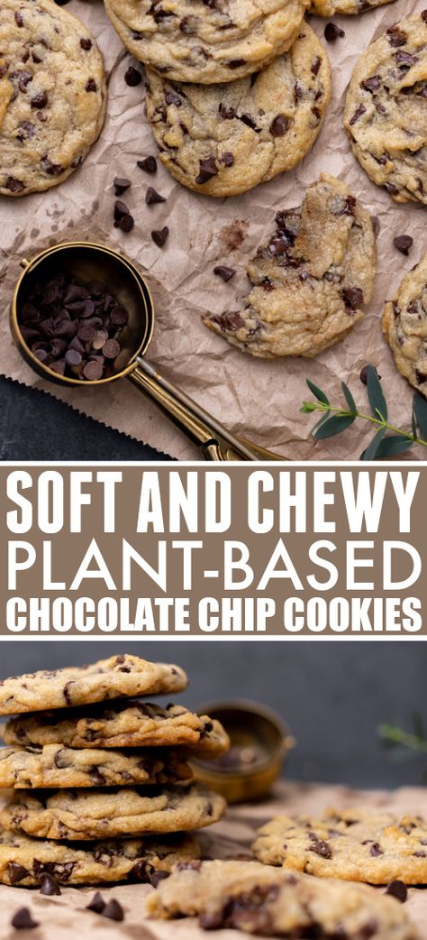 Soft and Chewy Plant-Based Chocolate Chip Cookies - The Creek Line House Plant Based Chocolate Chip Cookies, Vegan Soft Chocolate Chip Cookies, Vegan Chewy Chocolate Chip Cookies, Plant Based Christmas Cookies, Plant Based Cookies Recipes, Vegan Chocolate Chip Cookies Recipe, Vegan Chewy Cookies, Vegan Choc Chip Cookies, Plant Based Desserts Easy