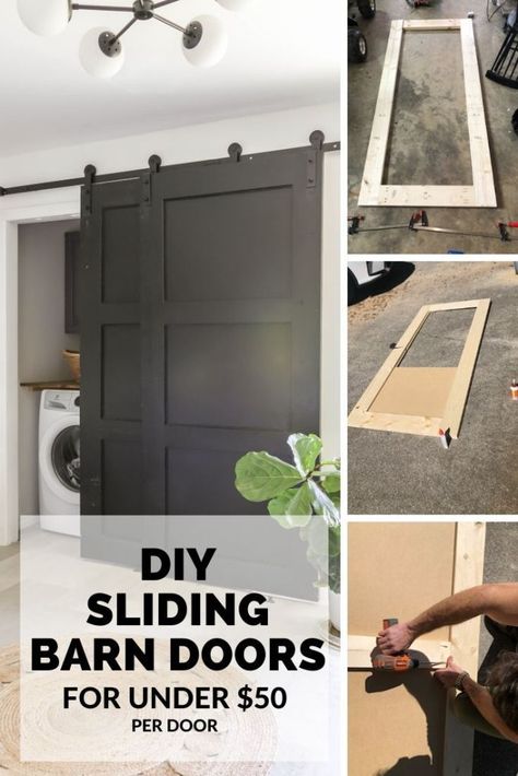 Diy Sliding Laundry Room Door, Bi Fold Door To Barn Door, Sliding Door On Pantry, Closet Doors Diy Bedroom, Door Ideas For Laundry Closet, Barn Door Storage, Small Closet Barndoor, Replacing Sliding Closet Doors Ideas, Diy Sliding Closet Doors How To Build