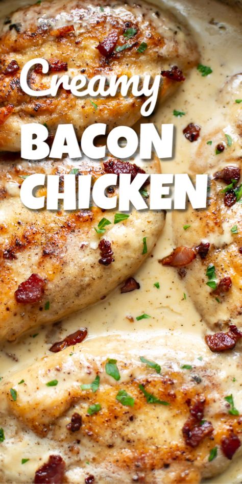 Creamy Bacon Chicken, Chicken Bacon Recipes, Pan Fried Chicken Breast, Bacon Sauce, Bacon Chicken, Fried Chicken Breast, Easy Chicken Dinner Recipes, Best Dinner Recipes, Bacon Recipes