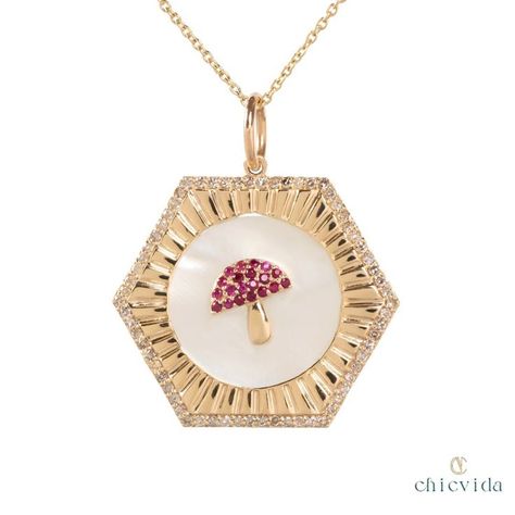 Mop Jewelry, Hexagon Halo, Necklace Ruby, Mother Of Pearl Pendant, Victorian Pendants, Interesting Jewelry, Halo Necklace, Solid Gold Necklace, Handmade Fine Jewelry