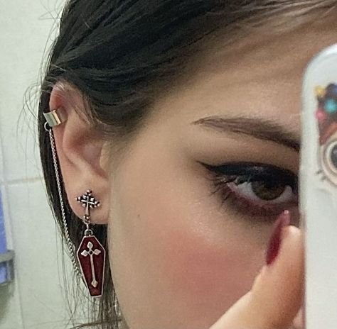 Coffin Vampire, Gothic Egirl, Goth Purse, Vampire Earrings, Vampire Jewelry, Grunge Earrings, Types Of Ear Piercings, Egirl Aesthetic, Cool Ear Piercings