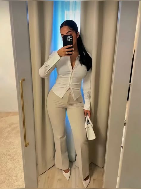 Cute Business Attire Black Women, Nice Classy Outfits, Satin Office Outfit, Office Outfits Hourglass Shape, Business Pro Outfits For Women, Lace Business Outfit, Business Casual Outfits Neutral Colors, Law Student Fits, Interview Appropriate Outfits