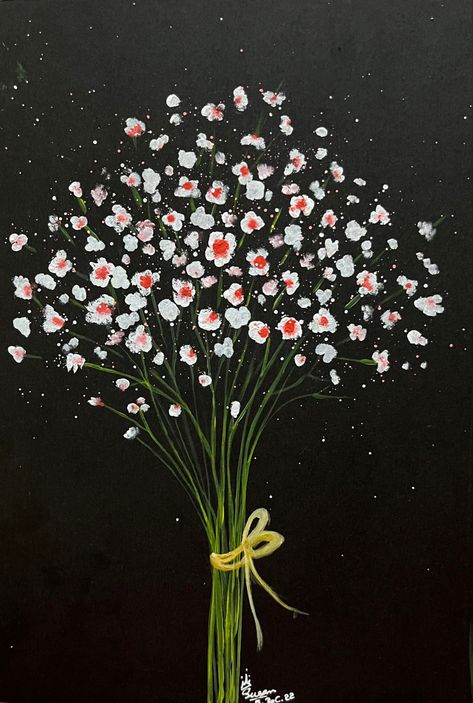 My first time trying out on paper and acrylic. Unlike watercolor, it is easy to manage. #drawing #painting #acrylicpainting #blackpaper #blackcanvas #flowerdraw #flowerpaintings Painting On Black Paper, Wildflowers Bouquet, Oil Painting On Paper, Black Paper Drawing, Spring Wildflowers, Acrylic Painting On Paper, Time Painting, Wildflower Bouquet, Simple Acrylic Paintings