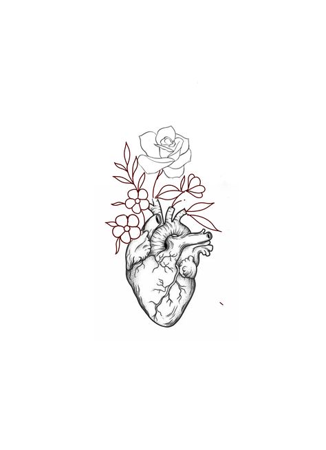 Anatomical Heart Flower Tattoo, Heart Vase Tattoo, Flower Brain Tattoos, Heart Flowers Tattoo, Anatomical Heart Tattoo With Flowers, Butterfly Heart Tattoo, Anatomical Heart With Flowers, Heart Flower Tattoo, Drawings To Trace