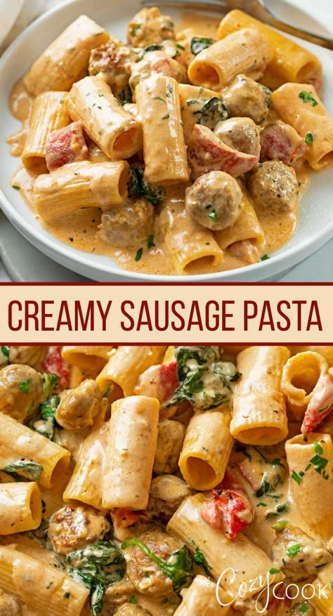 Creamy Sausage Pasta, Sausage Pasta Recipe, Sausage Rigatoni, Kitchen Sanctuary, Italian Sausage Recipes, Sausage Dishes, Spicy Sausage, Pasta Dinners, Pasta Dinner Recipes