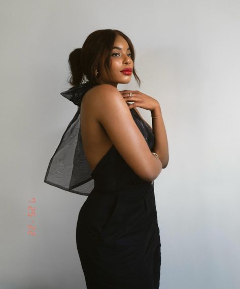 fashion and beauty blogger kaye bassey wearing a black halterneck dress and red lip - red fall 2023 color trend Black Halterneck Dress, Everyday Outfits Winter, Fall Fashion Trends Casual, Italian Summer Outfits, Bright Sweater, Seeing Red, Fall Style Guide, Outfit Inspiration Women, 2023 Color